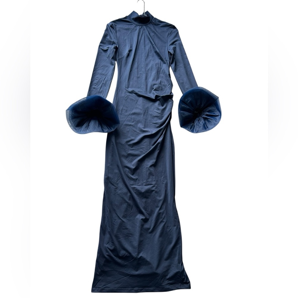 NWT Commense Elegant Ruffle Split Jersey Long Dre… - image 6